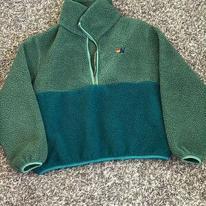 Aviator Nation Green Two-Tone Sherpa Pullover Jacket
